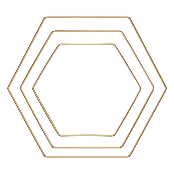 Metallringe Hexagon Set sortiert gold je 1x20cm,1x 25cm, 1x30cm