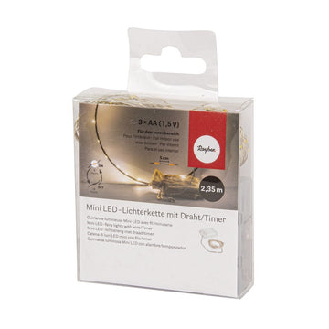 Mini LED-Lichterkette mit Draht/timer, 40 Lichter, 2,35m, Batterie