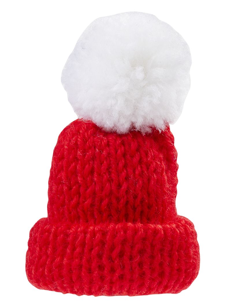 Miniatur Strick-Mütze rot/weiß 7cm