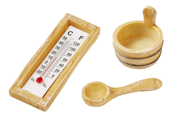 Miniatur Sauna Zubehör Set 3-teilig Polyresin braun 3-6cm