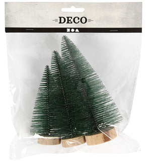 Weihnachtsbäume Miniatur Set mit Holzsockel H 10+13+14 cm 3 Stück