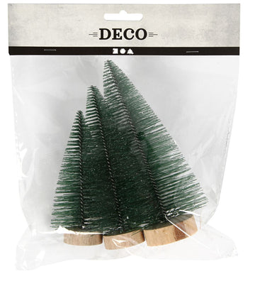 Weihnachtsbäume Miniatur Set mit Holzsockel H 10+13+14 cm 3 Stück