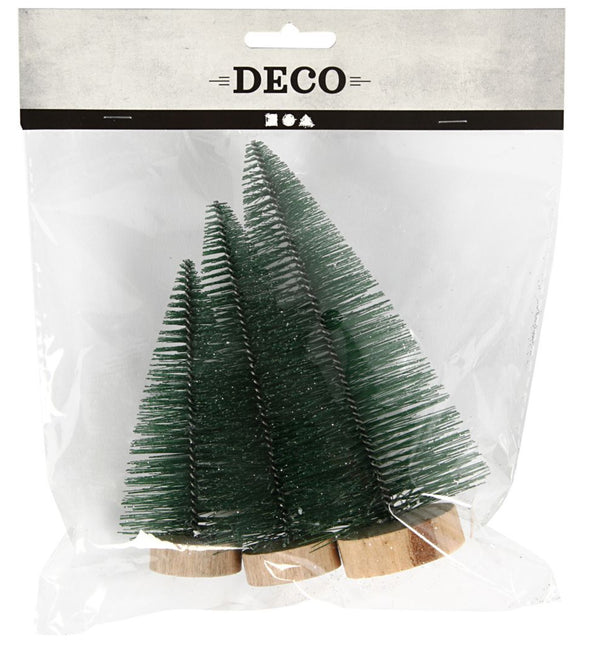 Weihnachtsbäume Miniatur Set mit Holzsockel H 10+13+14 cm 3 Stück