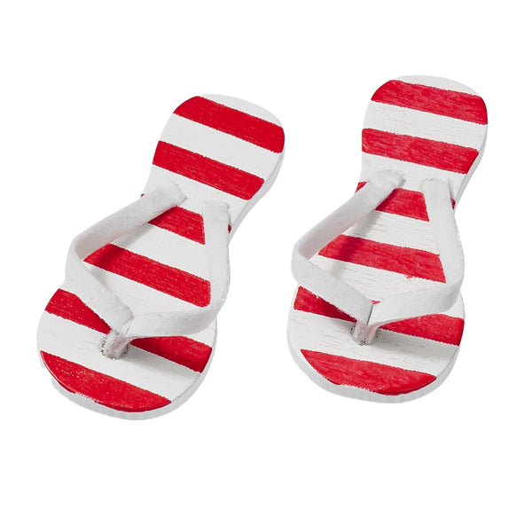 Miniatur Flip-Flops rot weiß gestreift 2 Paar - 4 Stück
