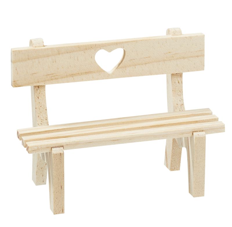 Miniatur Holzbank mit Herz 10x4,5x7,5cm natur