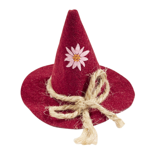Miniatur Filzhut mit Edelweiß bordeaux 6cm 2 Stück