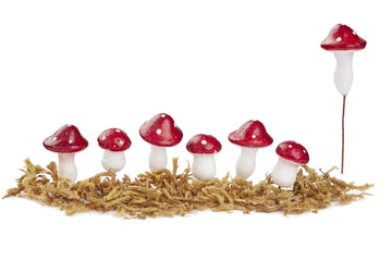 Miniatur Fliegenpilze mit Moos auf Drahtstiel 2-3cm 10 Stück