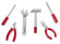Mini-Werkzeug-Set aus Metall silbern rot 2cm 6-teilig sortiert