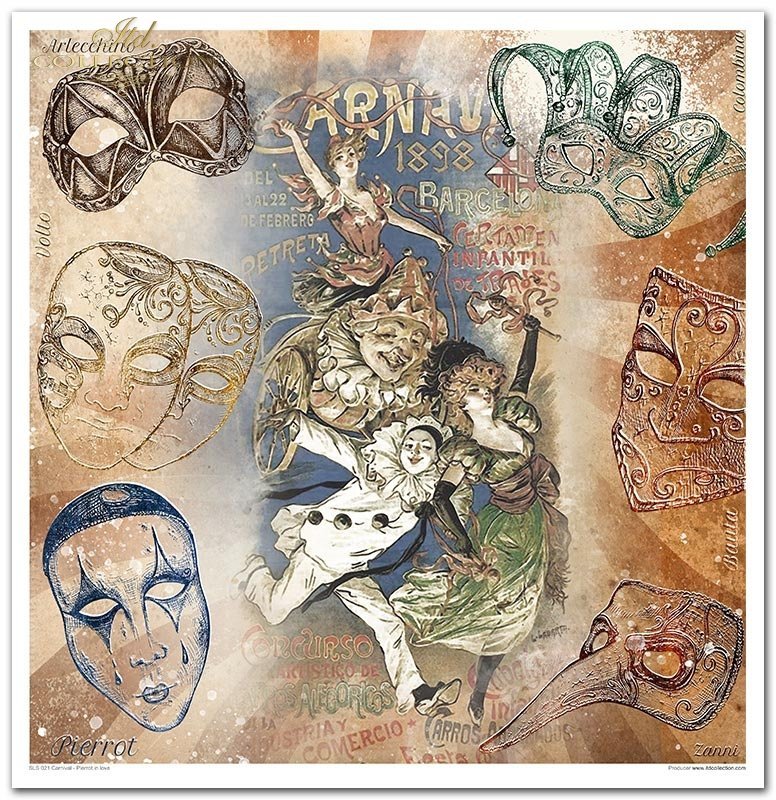 Scrapbooking Papierset Karneval - Pierrot in Love 10 Bögen 31x32cm 200g/m²