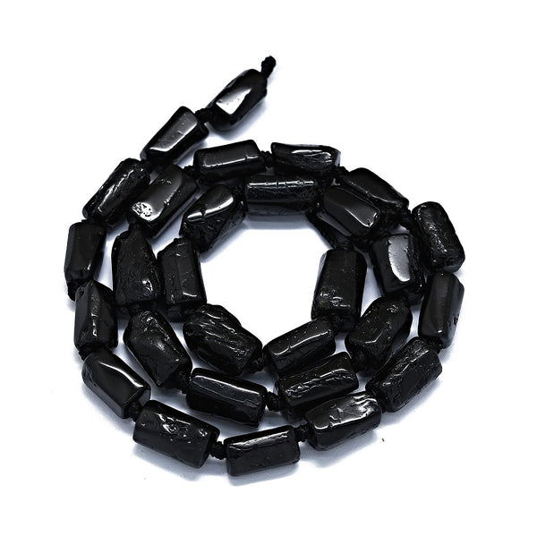 Natürlicher Turmalin Edelstein schwarz Perlenstrang 11-14x6-8mm 28-32 Stück /Strang 40cm
