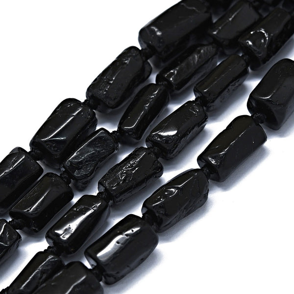 Natürlicher Turmalin Edelstein schwarz Perlenstrang 11-14x6-8mm 28-32 Stück /Strang 40cm