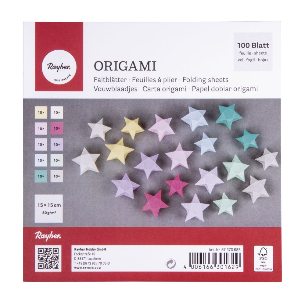 Origami-Faltblätter pastell FSC Mix Credit 15x15cm 80g/m2 100 Blatt