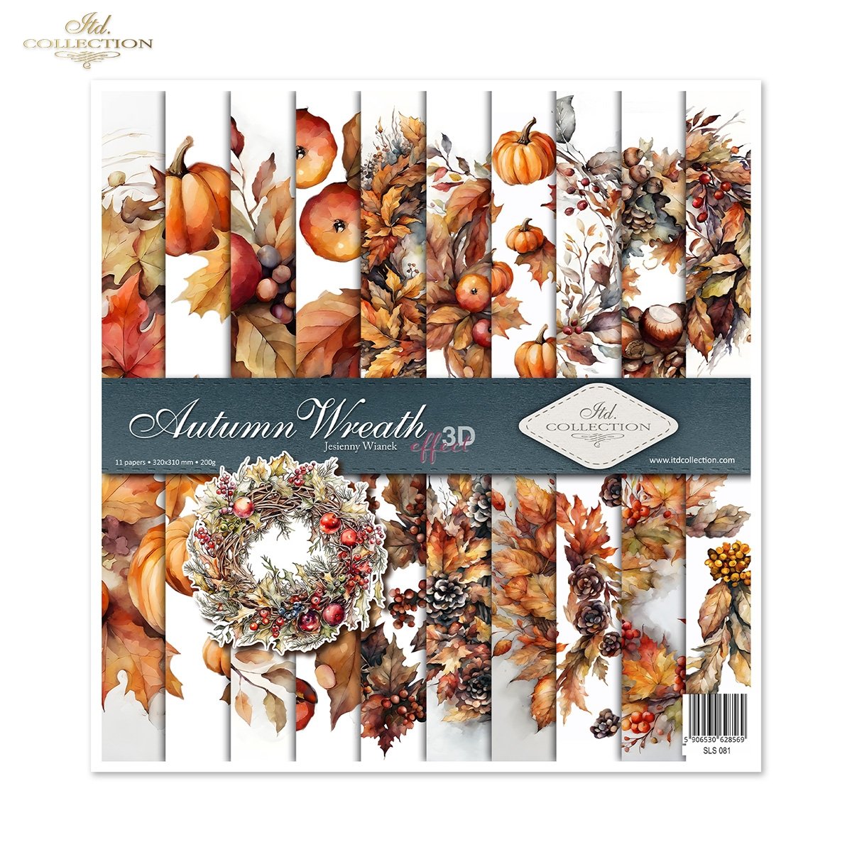 Papier-Set für Scrapbooking Autumn Wreath 3D Effekt 11 Bögen FSC Recycled 200g/m²