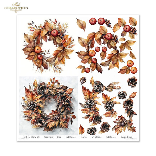 Papier-Set für Scrapbooking Autumn Wreath 3D Effekt 11 Bögen FSC Recycled 200g/m²