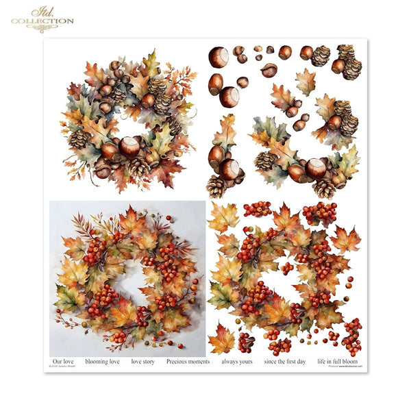 Papier-Set für Scrapbooking Autumn Wreath 3D Effekt 11 Bögen FSC Recycled 200g/m²