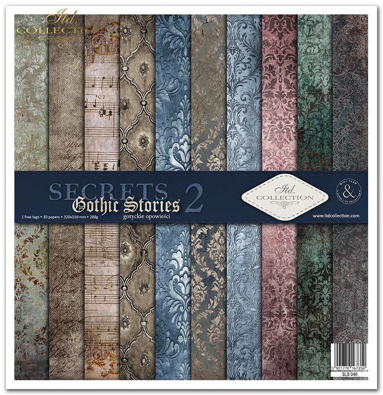 Scrapbookingpapier-Set „Gothic Stories 2“, 310 x 320 mm, 11 Blatt