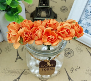 Papierrosen Papierblüten 1,5cm 7cm Drahtstiel 12 Blüten