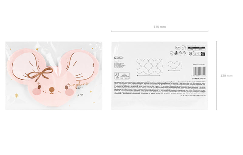 Papierservietten Maus rosa 16x10cm 20 Stück