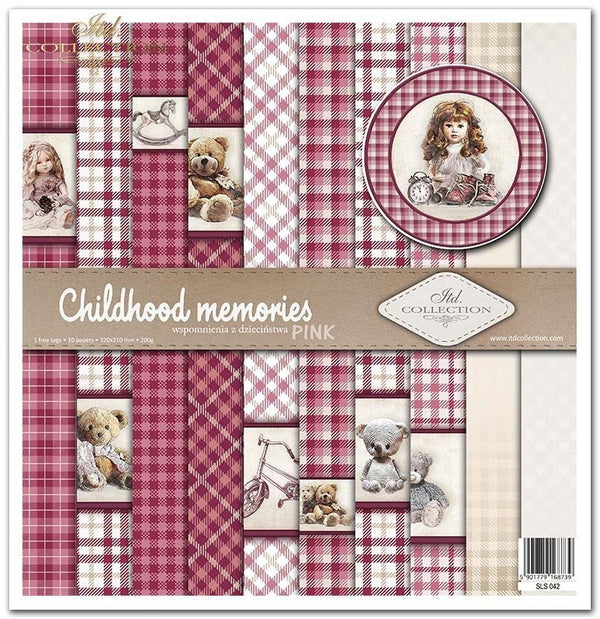 Scrapbooking-Papierset Kindheitserinnerungen rosa 10 Bögen 31x32cm 200g/m²