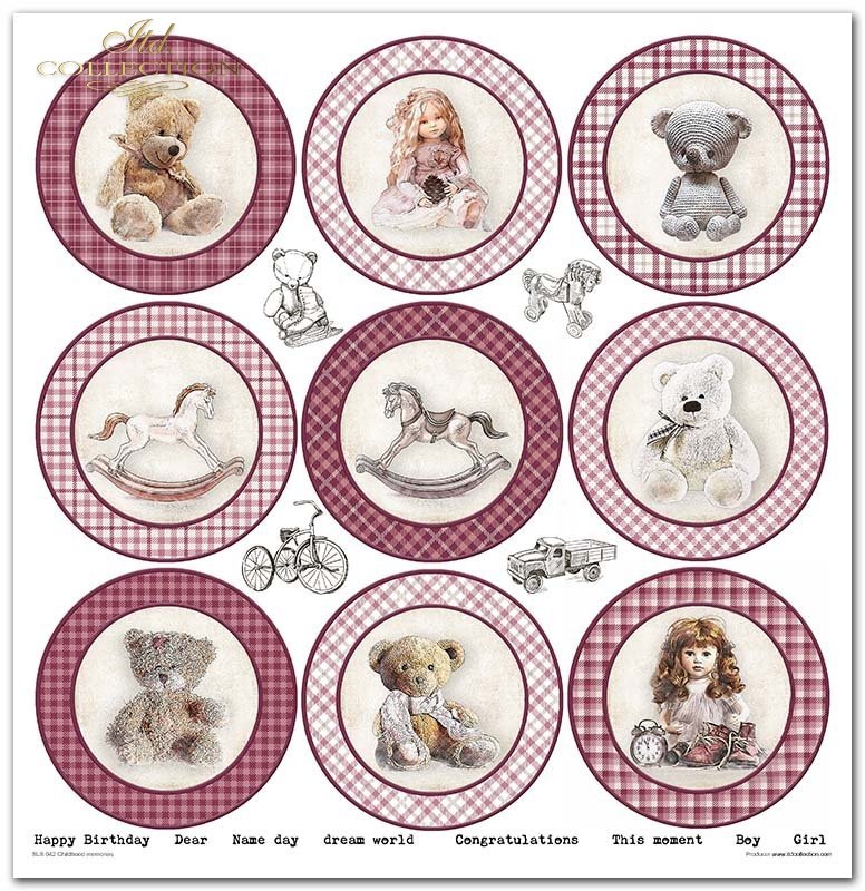 Scrapbooking-Papierset Kindheitserinnerungen rosa 10 Bögen 31x32cm 200g/m²