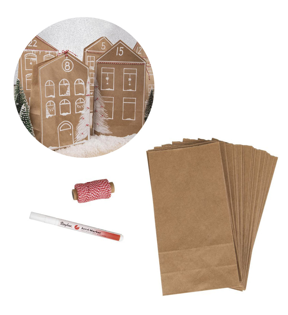 Adventskalender Tütenhäuser 24 Tüten Acryl-Marker Bäckergarn
