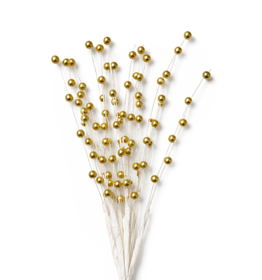 Perlenrispe Perlenspray gold auf Drahtstiel 20cm 6 Stück/ Bund