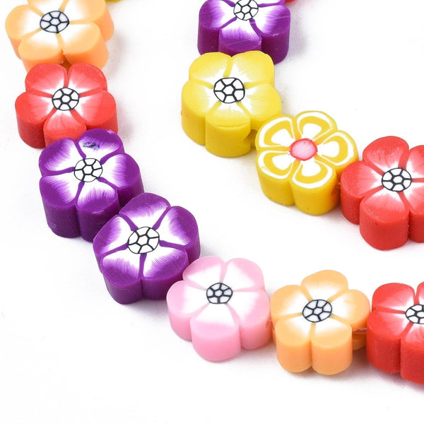 Polymer Clay Perlen Blumen bunt 8~10,5x8~10x4~5mm 1 Strang 36 Stück