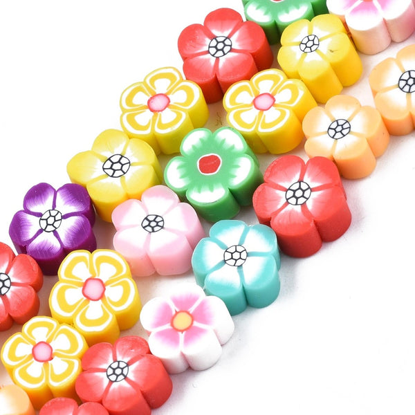 Polymer Clay Perlen Blumen bunt 8~10,5x8~10x4~5mm 1 Strang 36 Stück
