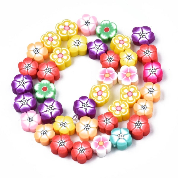 Polymer Clay Perlen Blumen bunt 8~10,5x8~10x4~5mm 1 Strang 36 Stück