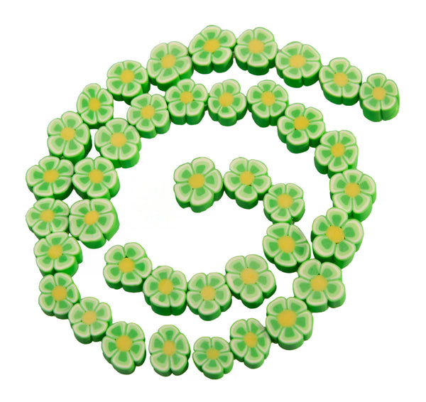 Blumenperlen aus Polymerclay verschiedene Farben  7,5~10x7~11x3,5~5mm 38 Stück / Strang