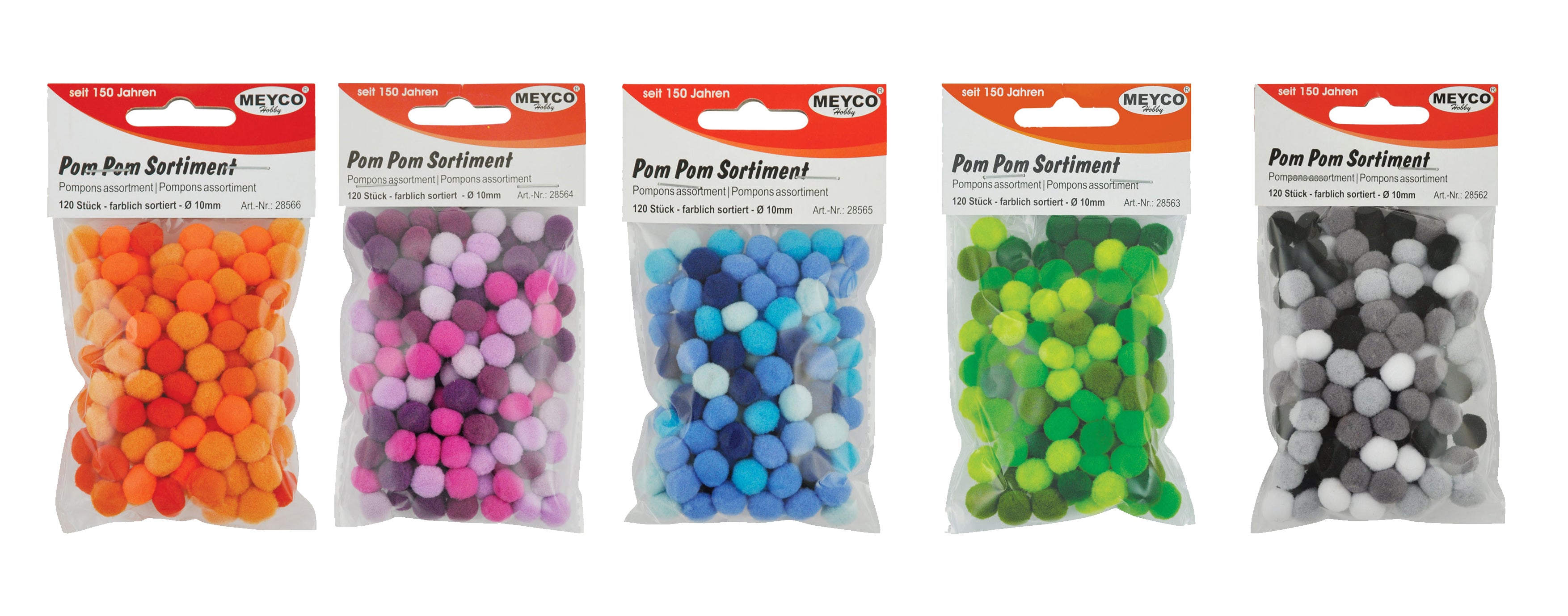 Pom Pom verschiedene Farben sortiert 10mm 120 Stück / Packung