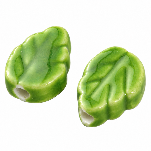 Porzellanperle Blatt grün 13x9mm 1 Stück