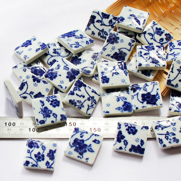 Porzellan Mosaiksteine unregelmäßig blau 24 x 25x 5 mm 100g / Packung