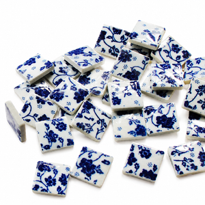 Porzellan Mosaiksteine unregelmäßig blau 24 x 25x 5 mm 100g / Packung