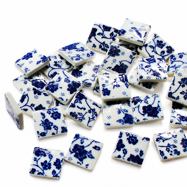 Porzellan Mosaiksteine unregelmäßig blau 24 x 25x 5 mm 100g / Packung