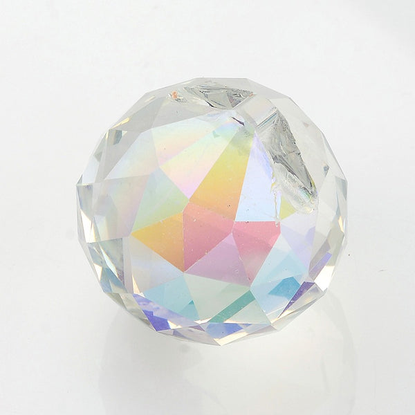 Regenbogen Glas Sonnenfänger facettierter schillernd bunt (AB-Effekt) 2 mm Loch rund Ø 35mm 1 Stück