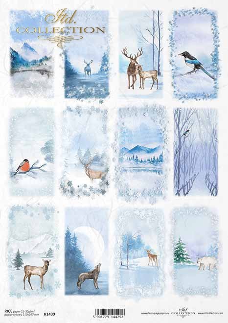 Reispapier A4 Wintertiere, Papier 25-30g/m2