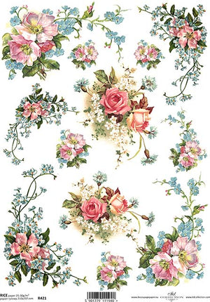 Reispapier Blumen und Ranken A4 210x297mm 20-30g/m² 1 Bogen