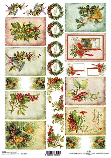 Reispapier Christmas Greetings A4 210x297mm 25-30g/m² 1 Bogen