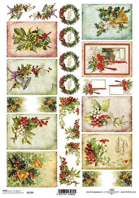Reispapier Christmas Greetings A4 210x297mm 25-30g/m² 1 Bogen