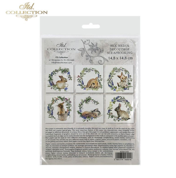 Reispapier Set süße Häschen 14x8x14,8cm 6 Bögen