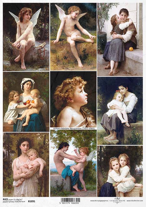 Reispapier Gemälde von William-Adolphe Bouguereau Portraits und Engel A4 210x297mm 25-30g/m² 1 Bogen