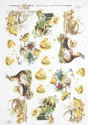 Decoupage-Papier Hasen und Küken A4 - 210x297 mm 1 Stück