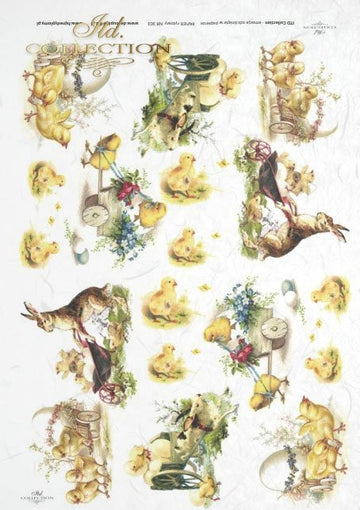 Decoupage-Papier Hasen und Küken A4 - 210x297 mm 1 Stück