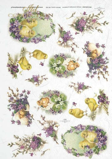 Decoupage-Papier Küken Frühlingsblumen A4 - 210x297 mm 1 Stück