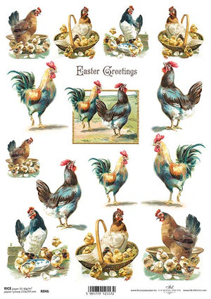 Reispapier Easter Greetings Hahn und Hennen A4 25-30g/m² 1 Bogen