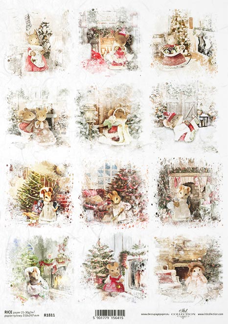 Reispapier weihnachtliche Mäuse A4 210x297mm 25-30g/m² 1 Bogen