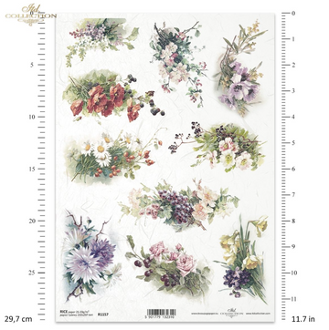 Reispapier Blumen und Beeren A4 210x297mm 20-30g/m² 1 Bogen