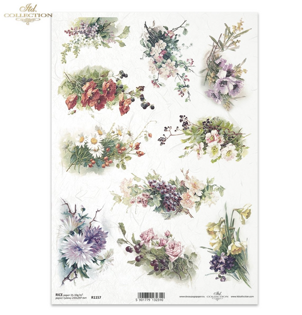 Reispapier Blumen und Beeren A4 210x297mm 20-30g/m² 1 Bogen
