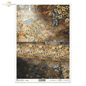 Reispapier Klimt Libellen & Motten Art Nouveau Goldmosaik A4 1 Bogen
